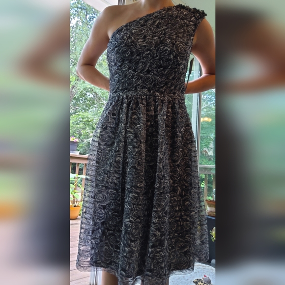 💥New💥DAVID MEISTER Black/white One-shoulder Dress Jeweled Details - Picture 2 of 10